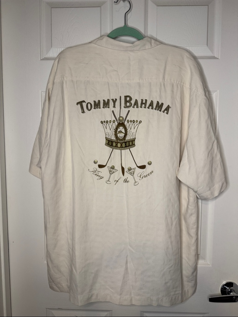 Tommy Bahama Cream Short-Sleeve Polo with Golf Crest Embroidery